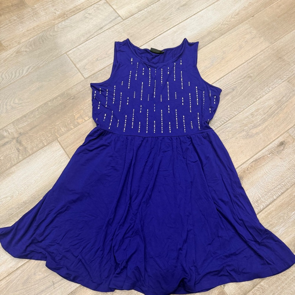 Apt. 9 Womens XL Royal Blue Sleeveless Fit and Flare Dress Gold Studded Bodice